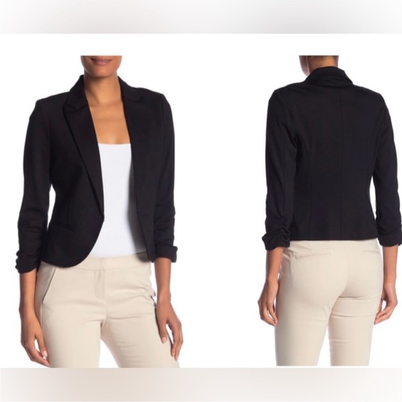 AMANDA & CHELSEA Ponte 3/4 Length Sleeve Rouched Jacket Size 2P - Picture 1 of 6